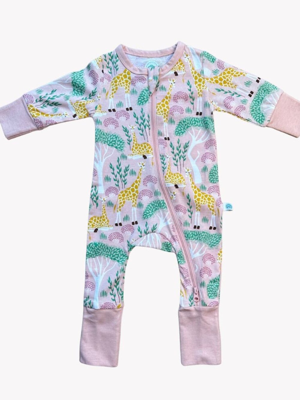 Elephant Moon Grow With Me 2-Way Zipper Romper Giraffe Print Baby Girl Size 0-3